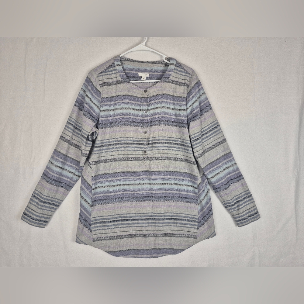 J. Jill Striped Long Sleeve Tunic Top in Gray and Purple